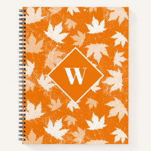 Autumn Fall Leaves Pattern Monogram  Notebook