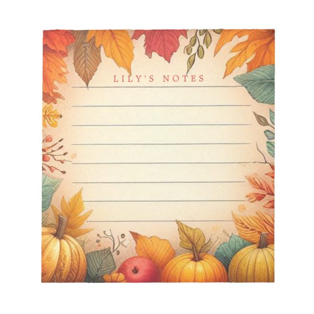 Autumn Fall Leaves Personalised Notepad (Front)