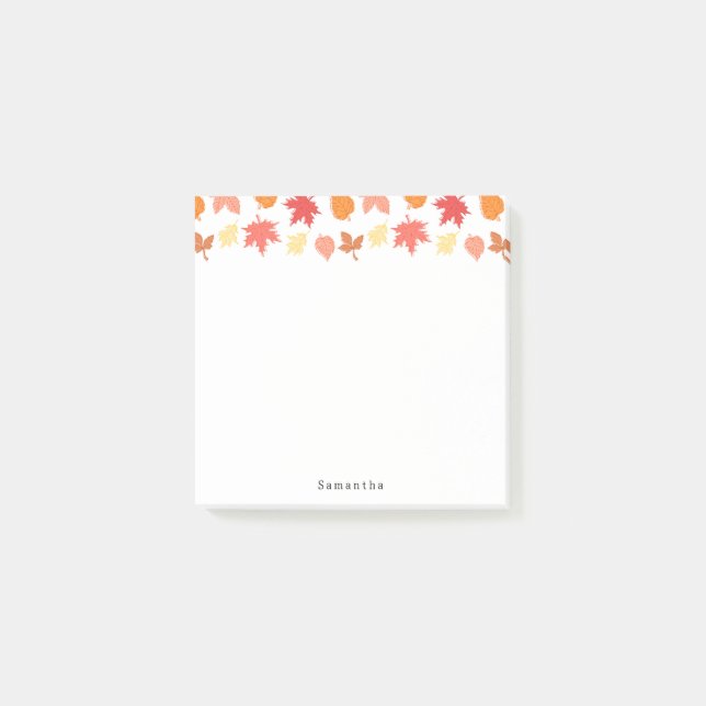 Autumn Fall Leaves Personalized Name Post-it Notes (Front)