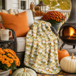 Autumn Fall Leaves Pumpkin and Sunflower Cosy Fleece Blanket
