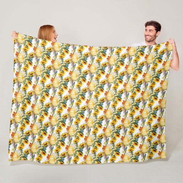Autumn Fall Leaves Pumpkin and Sunflower Cosy  Fleece Blanket (In Situ)