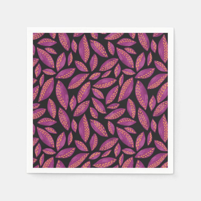 Autumn Fall Leaves Purple & Black Pattern Napkin (Front)
