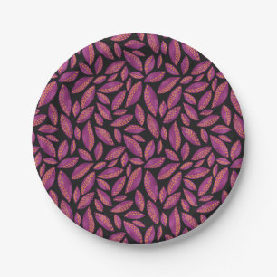 Autumn Fall Leaves Purple & Black Pattern Paper Plate