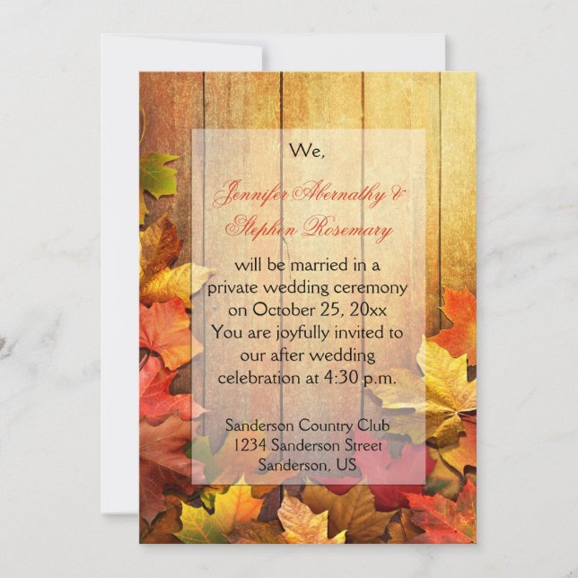Autumn Fall Leaves Reception Only Celebration Invitation (Front)