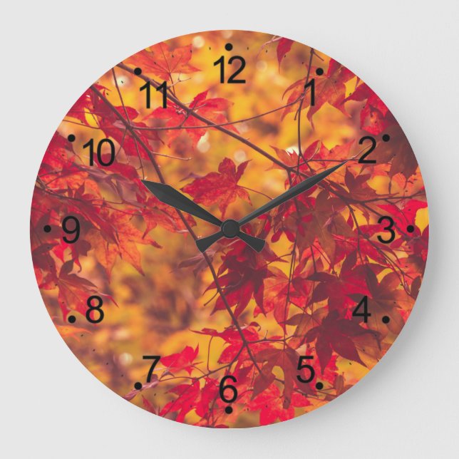 Autumn Fall Leaves Red Large Clock (Front)