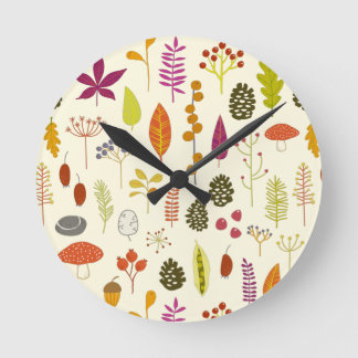 Autumn Fall Leaves Round Clock