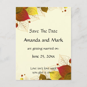 Autumn Fall Leaves Save The Date Announcement Postcard