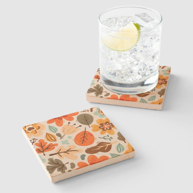 Autumn Fall Leaves Stone Coaster (Side)