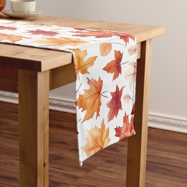 Autumn Fall Leaves Terracotta Brown Boho Pattern  Long Table Runner (In Situ)