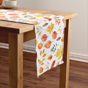 Autumn Fall Leaves Terracotta Brown Boho Pattern Long Table Runner