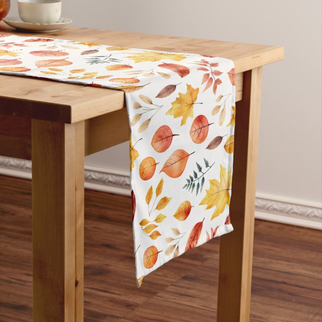 Autumn Fall Leaves Terracotta Brown Boho Pattern  Long Table Runner (In Situ)