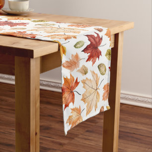 Autumn Fall Leaves Terracotta Brown Boho Pattern Long Table Runner