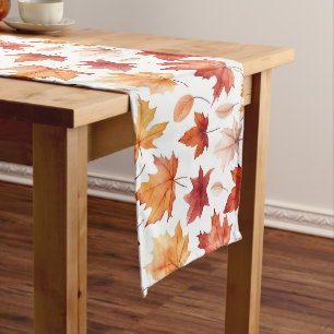 Autumn Fall Leaves Terracotta Brown Boho Pattern  Long Table Runner