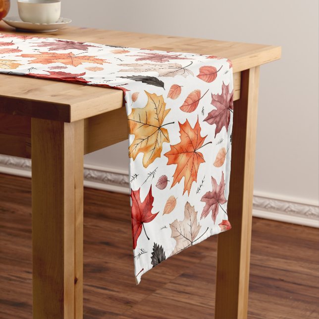 Autumn Fall Leaves Terracotta Brown Boho Pattern  Long Table Runner (In Situ)