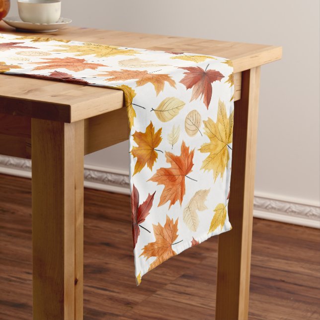 Autumn Fall Leaves Terracotta Brown Boho Pattern  Long Table Runner (In Situ)