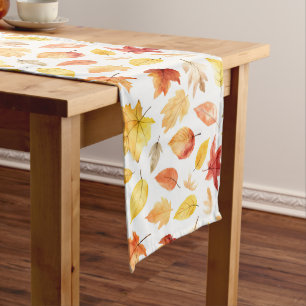 Autumn Fall Leaves Terracotta Brown Boho Pattern Long Table Runner