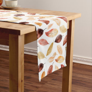 Autumn Fall Leaves Terracotta Brown Boho Pattern Long Table Runner