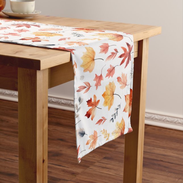 Autumn Fall Leaves Terracotta Brown Boho Pattern  Long Table Runner (In Situ)