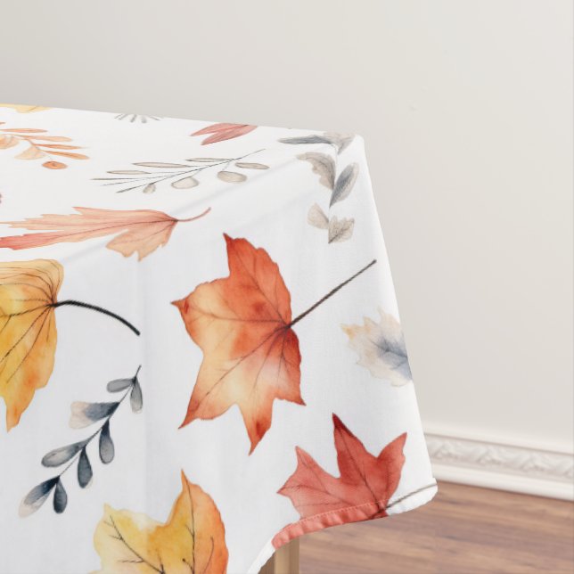 Autumn Fall Leaves Terracotta Brown Boho Pattern  Tablecloth (In Situ)