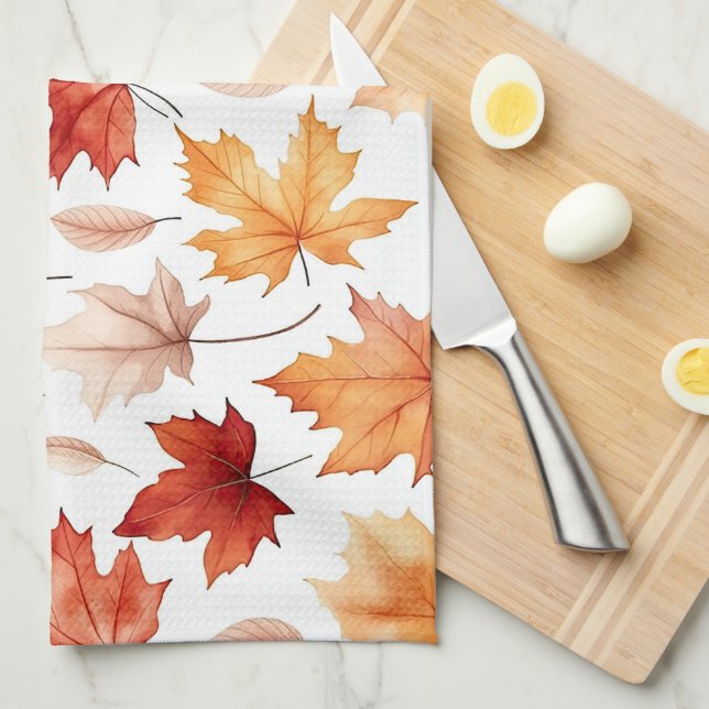 Autumn Fall Leaves Terracotta Brown Boho Pattern  Tea Towel (Quarter Fold)