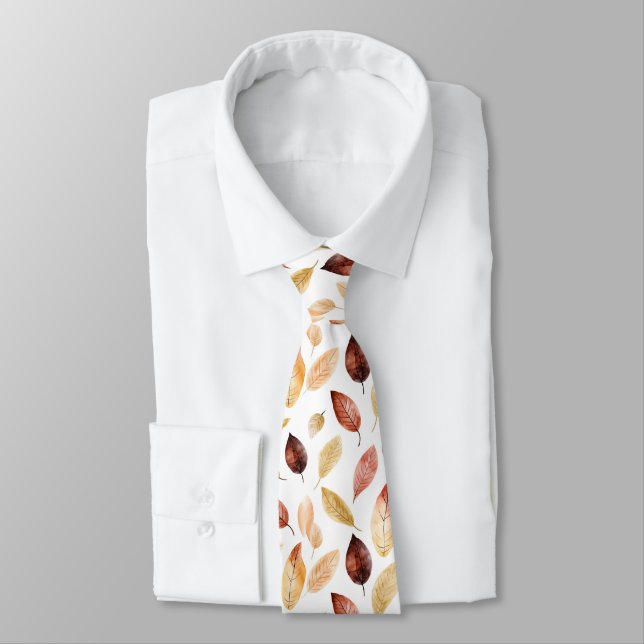 Autumn Fall Leaves Terracotta Brown Boho Pattern  Tie (Tied)
