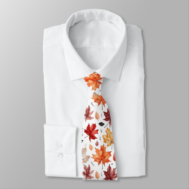 Autumn Fall Leaves Terracotta Brown Boho Pattern  Tie (Tied)