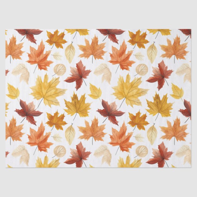 Autumn Fall Leaves Terracotta Brown Boho Pattern  Tissue Paper (Front)