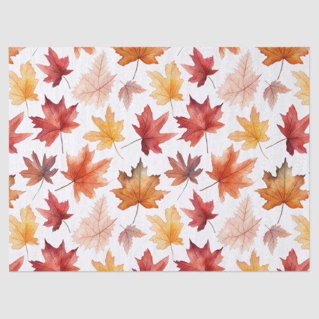 Autumn Fall Leaves Terracotta Brown Boho Pattern  Tissue Paper (Front)