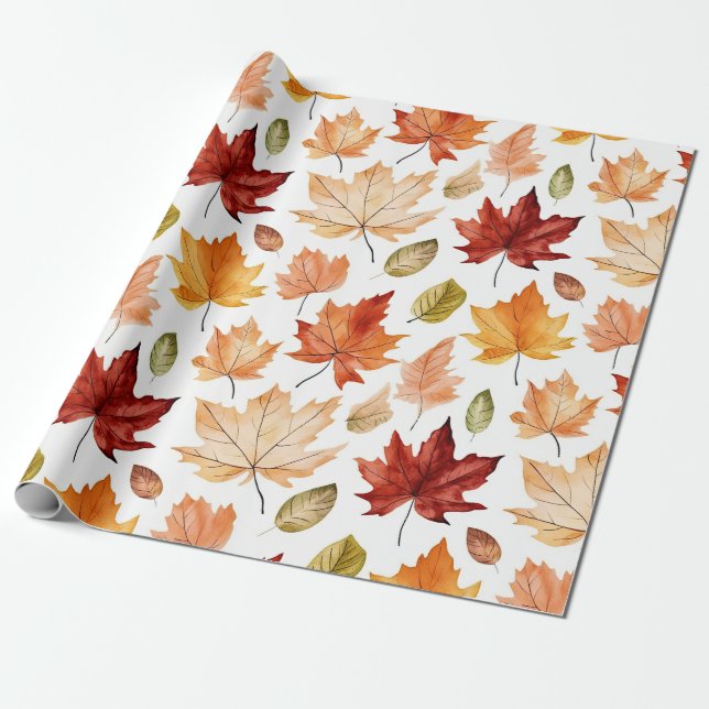 Autumn Fall Leaves Terracotta Brown Boho Pattern  Wrapping Paper (Unrolled)