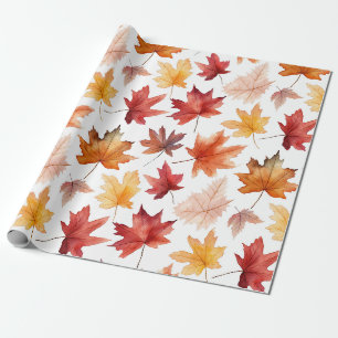 Autumn Fall Leaves Terracotta Brown Boho Pattern  Wrapping Paper
