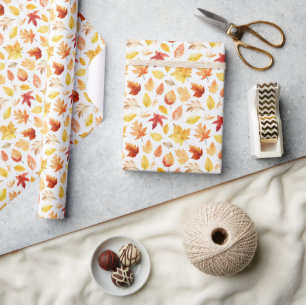 Autumn Fall Leaves Terracotta Brown Boho Pattern  Wrapping Paper