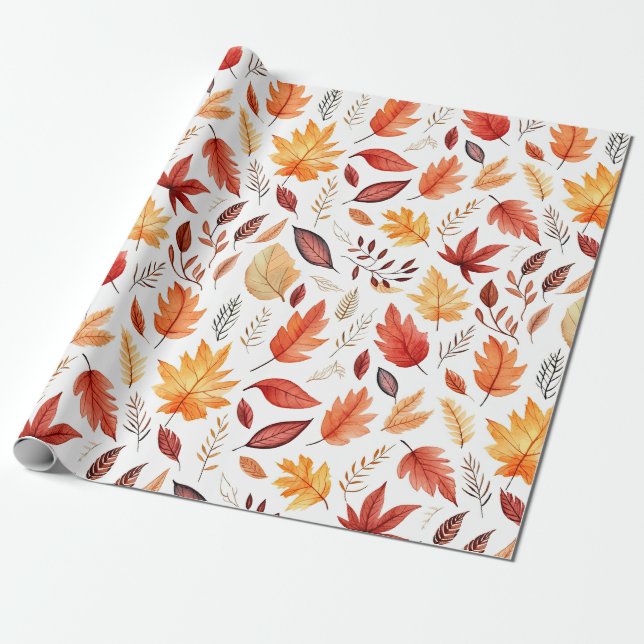 Autumn Fall Leaves Terracotta Brown Boho Pattern  Wrapping Paper (Unrolled)