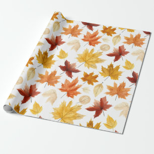 Autumn Fall Leaves Terracotta Brown Boho Pattern Wrapping Paper