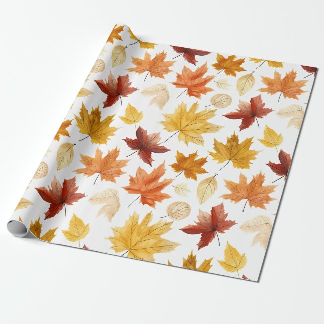 Autumn Fall Leaves Terracotta Brown Boho Pattern  Wrapping Paper (Unrolled)