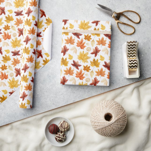 Autumn Fall Leaves Terracotta Brown Boho Pattern  Wrapping Paper (Crafts)