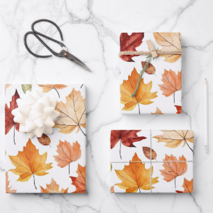 Autumn Fall Leaves Terracotta Brown Boho Pattern  Wrapping Paper Sheet