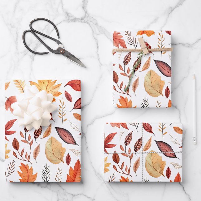 Autumn Fall Leaves Terracotta Brown Boho Pattern  Wrapping Paper Sheet (Front)