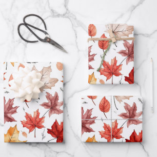 Autumn Fall Leaves Terracotta Brown Boho Pattern Wrapping Paper Sheet