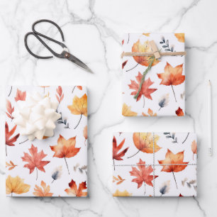 Autumn Fall Leaves Terracotta Brown Boho Pattern Wrapping Paper Sheet