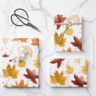 Autumn Fall Leaves Terracotta Brown Boho Pattern  Wrapping Paper Sheet
