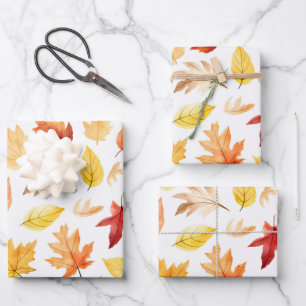 Autumn Fall Leaves Terracotta Brown Boho Pattern Wrapping Paper Sheet