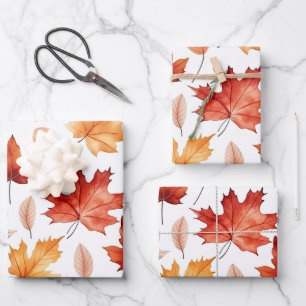 Autumn Fall Leaves Terracotta Brown Boho Pattern  Wrapping Paper Sheet