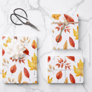 Autumn Fall Leaves Terracotta Brown Boho Pattern Wrapping Paper Sheet