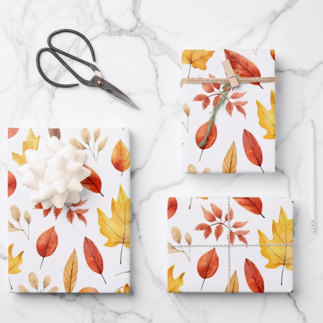 Autumn Fall Leaves Terracotta Brown Boho Pattern  Wrapping Paper Sheet (Front)