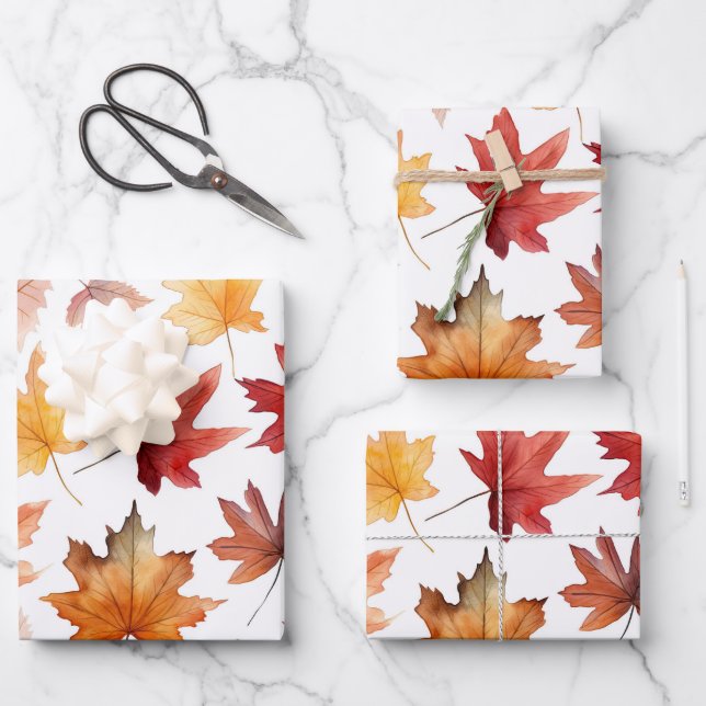 Autumn Fall Leaves Terracotta Brown Boho Pattern  Wrapping Paper Sheet (Front)