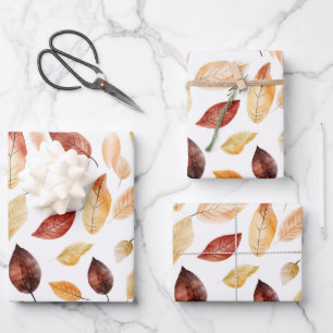 Autumn Fall Leaves Terracotta Brown Boho Pattern Wrapping Paper Sheet