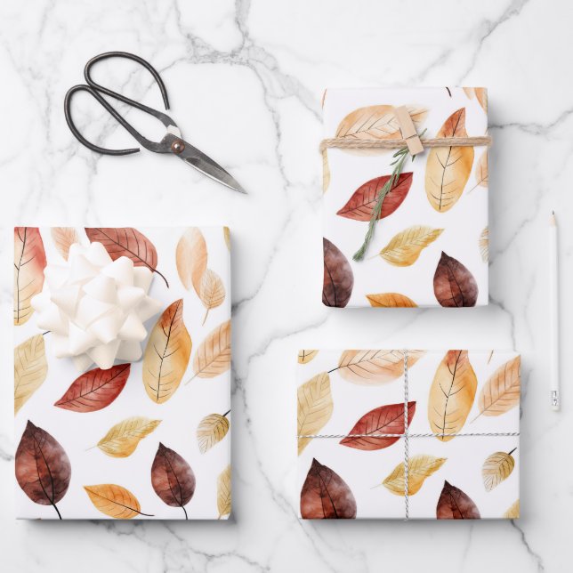 Autumn Fall Leaves Terracotta Brown Boho Pattern  Wrapping Paper Sheet (Front)