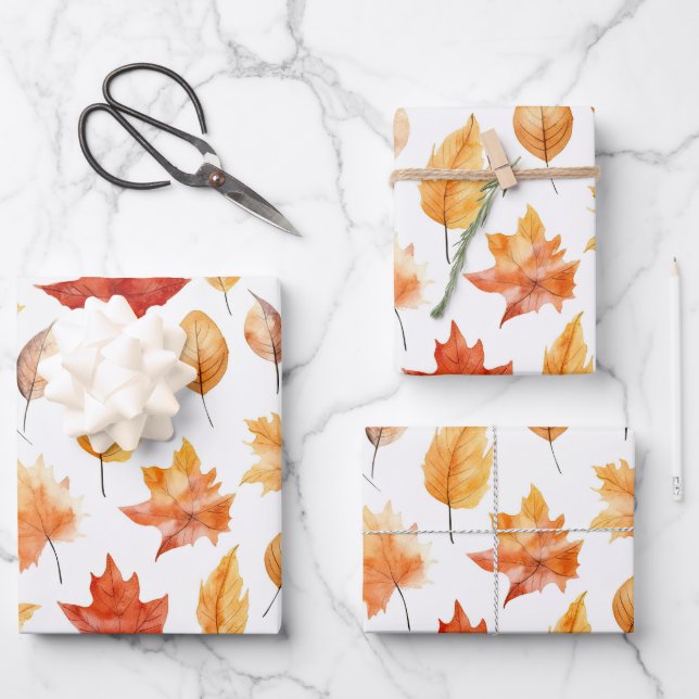 Autumn Fall Leaves Terracotta Brown Boho Pattern  Wrapping Paper Sheet (Front)