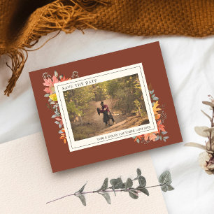 Autumn Fall Leaves Terracotta Wedding Photo Save The Date