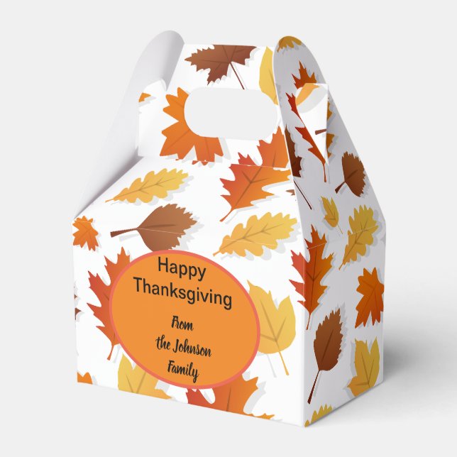 Autumn/Fall leaves Thanksgiving gift box. Editable Favour Box (Front Side)